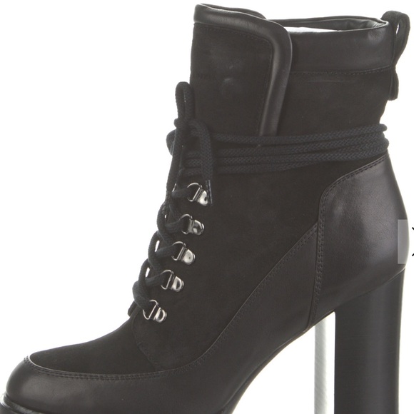 Veronica Beard Black Haisa Leather Lace-Up Heeled Boots - Picture 1 of 16